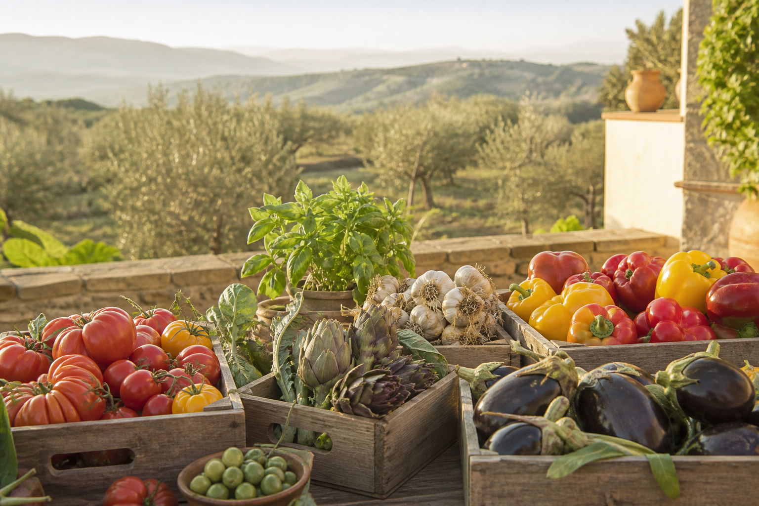 Raccolto di ortaggi mediterranei